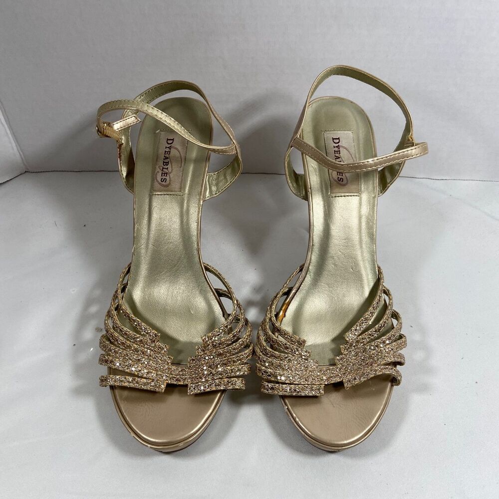 Dyeables Leah Womens 9.5D Champagne Glitter Strappy Sandals Heels